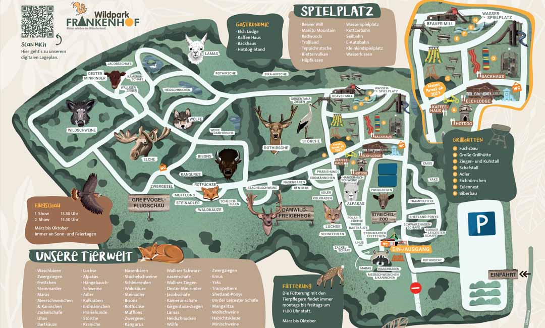 Wildpark, Tierwelt im Wildpark Frankenhof Parkplan